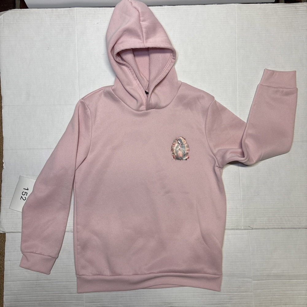 Unbranded Youth 12Y Pink Virgin Mary Religious Graphic Pullover Fleece Hoodie